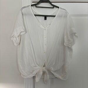 Gap White Button Down Short Sleeve Tie Front Blouse